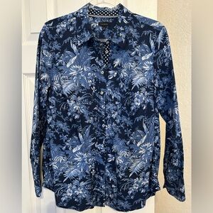 Talbots Dark Blue and White floral button up shirt